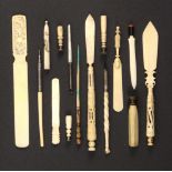 19th Century bone, ivory and other desk accessories, comprising a Chinese ivory letter knife with