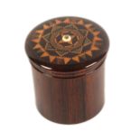 A rosewood Tunbridge ware cylinder string box attributed to Thomas Barton, the domed screw cover