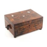 A William IV rosewood and inlaid sewing box, of rectangular form the front and lid inlaid with