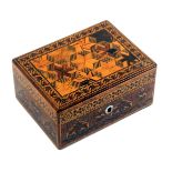 An unusual Tunbridge ware rectangular box, the sides completely in mosaic with two broad bands of