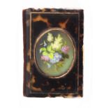 A French tortoiseshell notelet case, labelled for Tahan and with folding calendar dated 1855, the