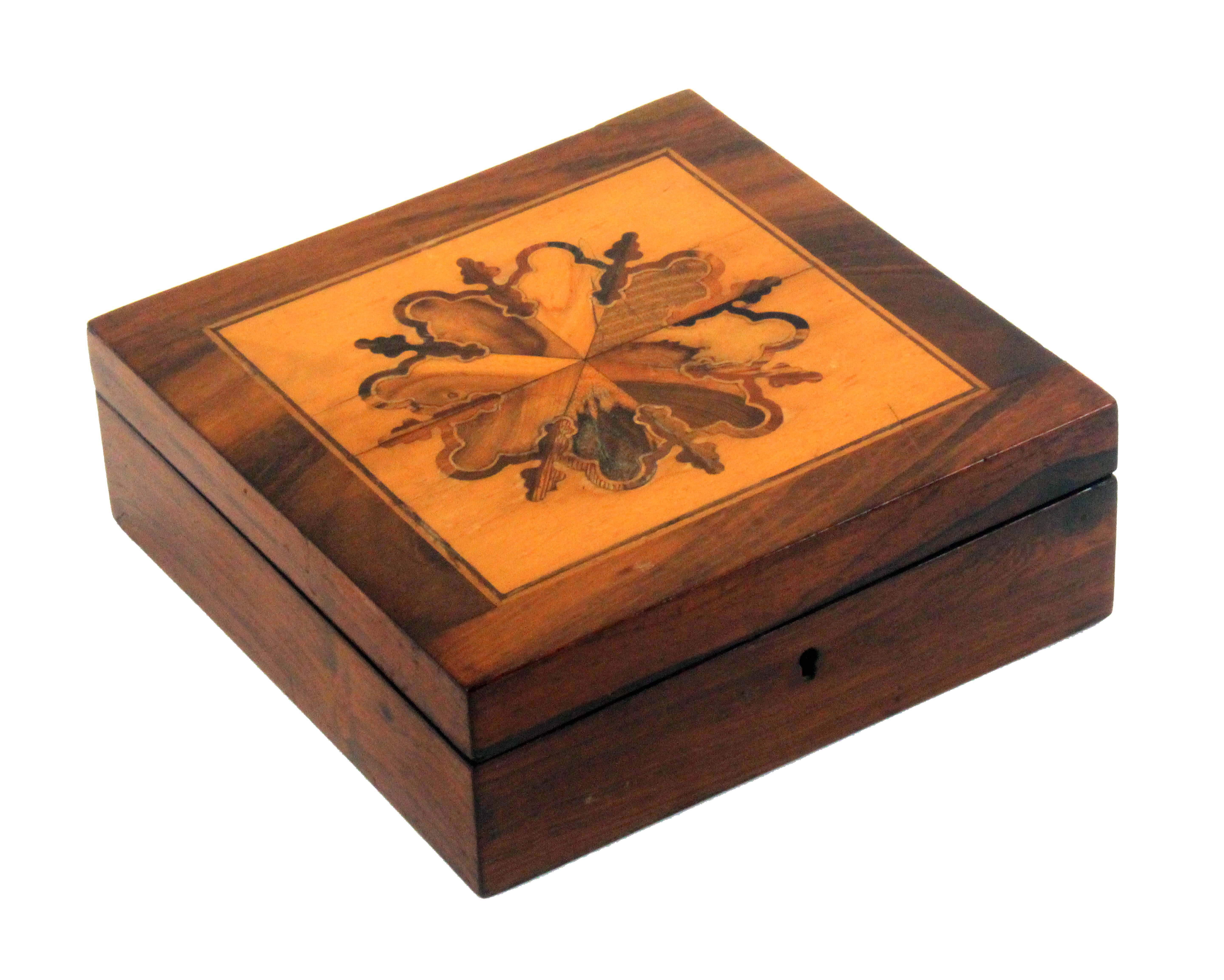 A Robert Russell 'Tunbridge Wells Marqetrie' rose wood handkerchief box, 17.2 X 5.8cms.