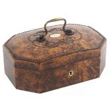 A Palais Royal sewing box in burr elm, circa 1840, of cut corner rectangular form, the cushion