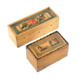 Two early Tunbridge ware painted white wood boxes, both rectangular, one with floral painted sliding