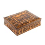 A good rosewood Tunbridge ware rectangular games box, the concave sides with a broad band of