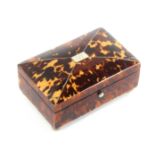A scarce tortoiseshell sewing box for a child, circa 1830, of rectangular form raised on silvered