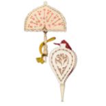 Two 19th Century cut bone pin cushions, one in the form of a parasol, 4.2cms wide, the other as a