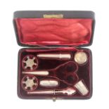 A leather cased sewing set with silver fittings, probably Dutch, circa 1880, the black leather