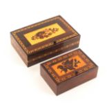 Tunbridge ware - two rectangular pin hinge boxes, both in rosewood, one with a floral mosaic panel