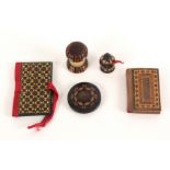 Tunbridge ware - sewing - five pieces, comprising a large needle book the covers in stick ware,