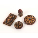 Tunbridge ware - sewing - four pieces, comprising a rectangular needle book with floral mosaic