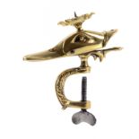 A large and impressive brass frame sewing clamp, the leaf decorated 'C' form frame with steel screw,
