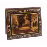 A good Tunbridge ware letter wallet and blotter, rosewood covers, one with a fine mosaic view of the