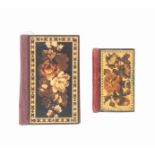 Tunbridge ware - sewing - two needle books, comprising a small example one cover in mosaic of a