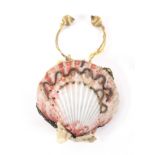 A 19th Century hair embellished purse, formed from scallop shells, each side pierced and embellished