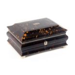 A fine tortoiseshell and ivory sewing box by Thomas Lund's, well fitted, circa 1860, the ogee