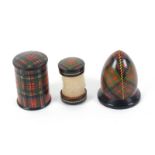 Tartarn ware - sewing - three pieces, comprising a button end waxer (M'Pherson), 3.2cms, a