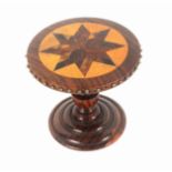 Tunbridge ware - sewing - a rosewood table form pin wheel, the circular rosewood base to a urn