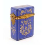 An unusual blue and gilt lac 'Lady's Companion', French, with gilt brass hinge mount and catch,