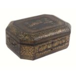 A similar box, the lacquer worn in parts and w.a.f., hinges replaced, 36 x 26 x 15cms. From the