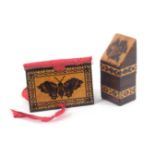 Tunbridge ware - sewing - two pieces, comprising a rosewood slant top needle packet box the slant