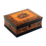 A Tunbridge ware ebony and mosaic sewing box, of rectangular form, the concave sides with a broad
