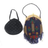 Four beadwork bags and a purse, comprising an Art Deco style beadwork bag with ivorine clasp, 28.