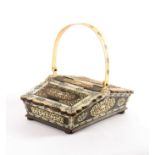 An Anglo-Indian horn and ivory sewing pannier, circa 1830, the ivory swing handle engraved with