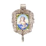 A late 18th Century continental silver filigree and enamel chatelaine mount, the hook with a