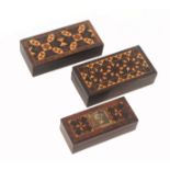 Tunbridge ware - three pieces, comprising three rosewood rectangular boxes all with stick ware