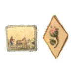 Two 18th Century pin cushions, comprising a rectangular example painted to one side with a