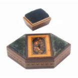 Tunbridge ware - two pieces, comprising a rosewood dressing table box, the central lid with a mosaic