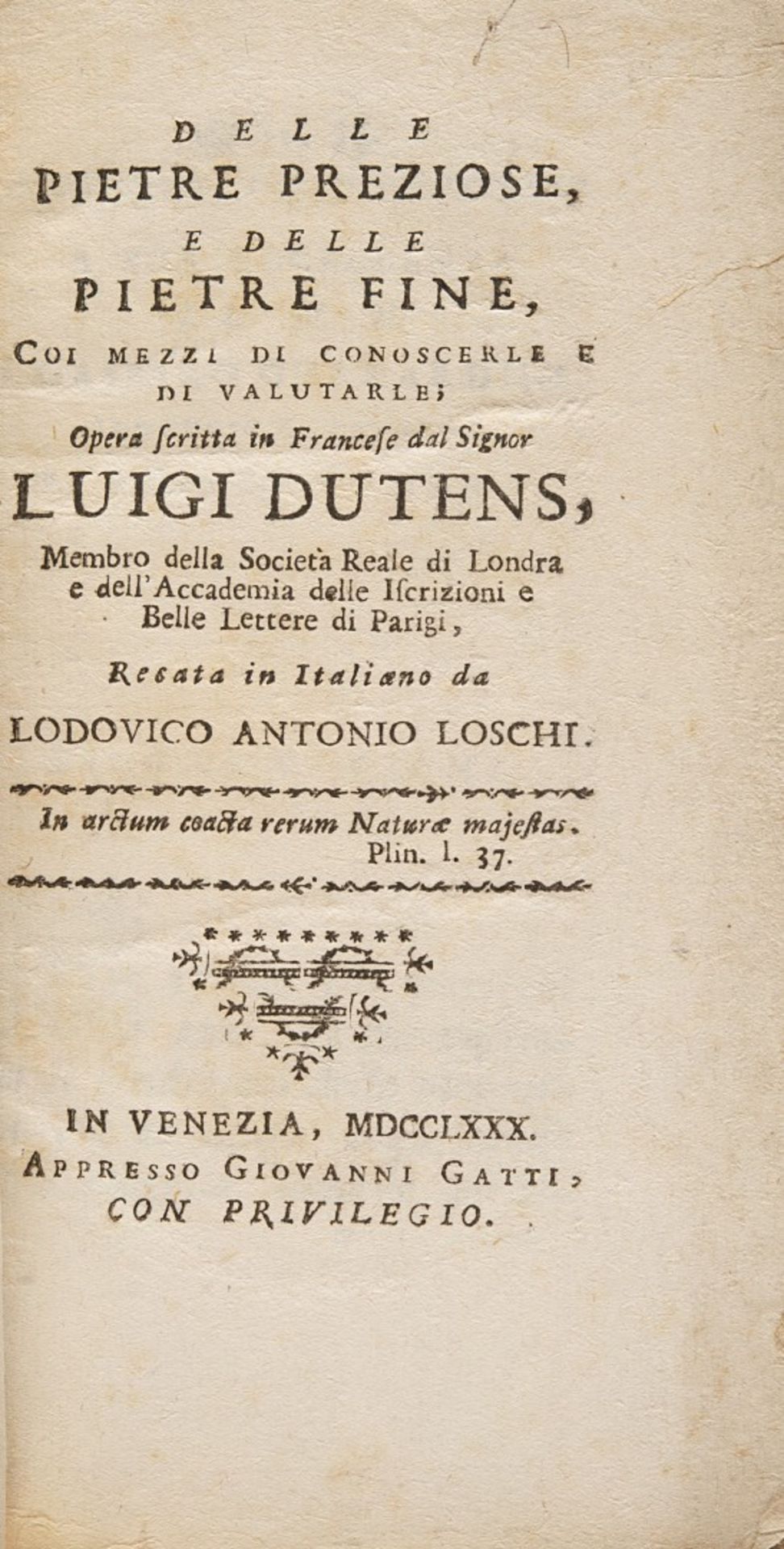 Dutens, Louis Delle pietre preziose e delle pietre fine.