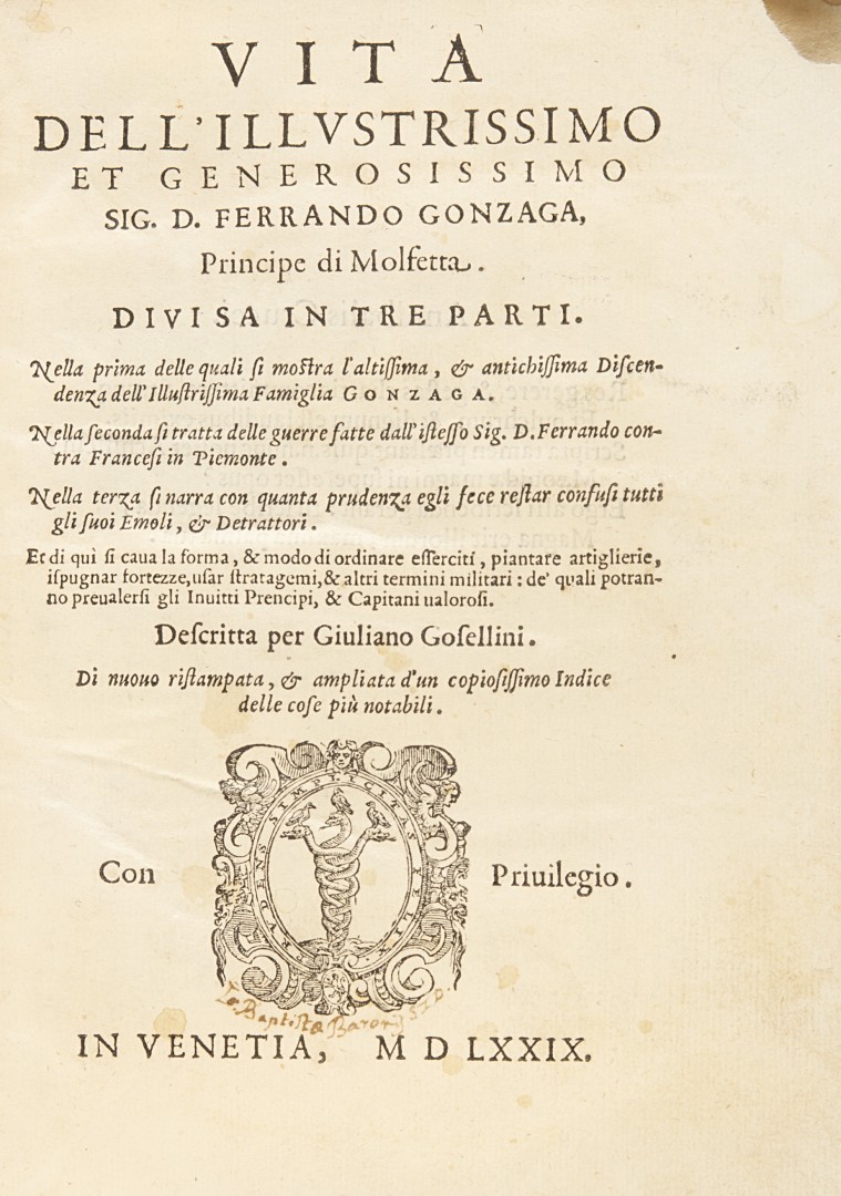 Goselini, Giuliano Vita dell'illustrissimo et generosissimo signor D. Ferrando Gonzaga principe di M