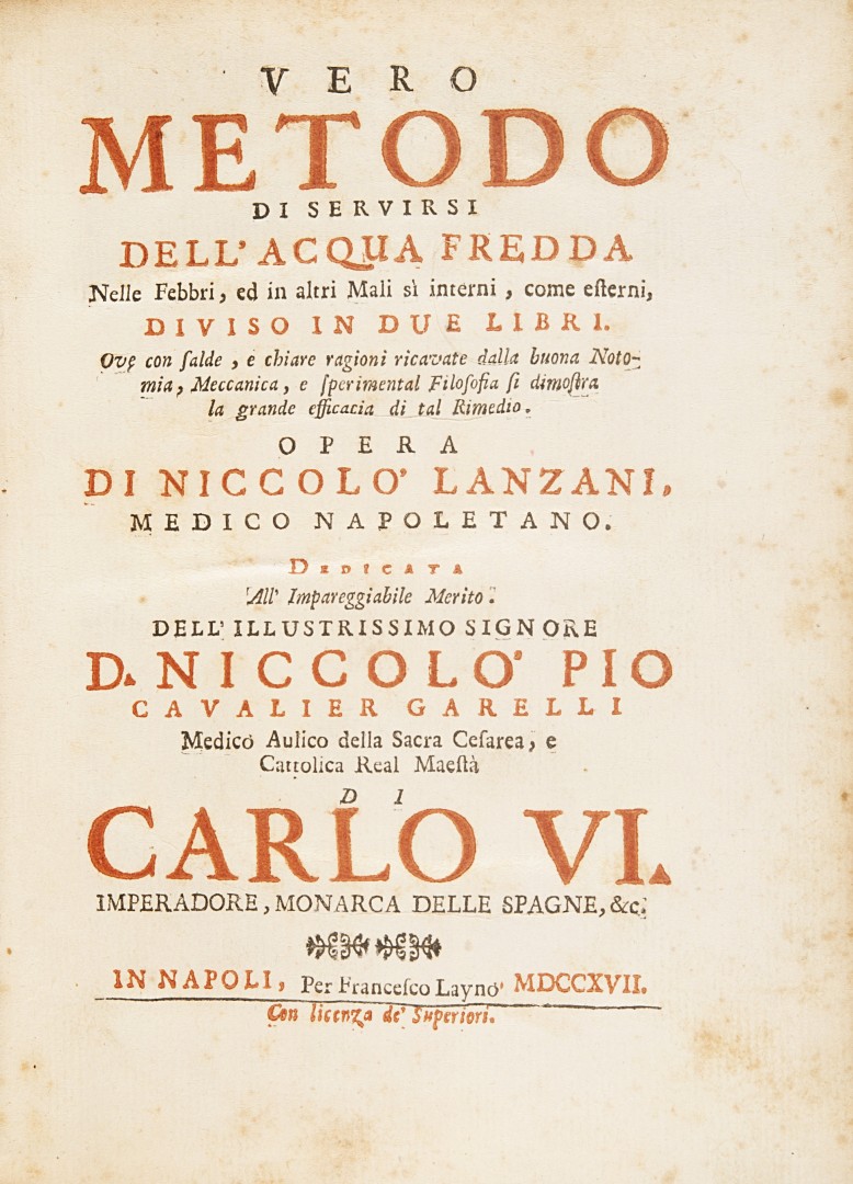 Lanzani, Niccolò Lanzani, Vero metodo di servirsi dell’acqua fredda, 1717