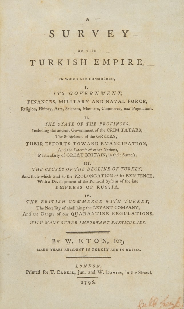 Eton, William A survey of the Turkish empire.