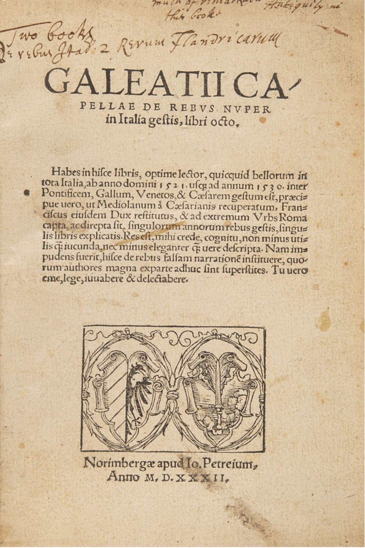 Capella, Galeazzo Flavio De rebus nuper in Italia gestis, libri octo. 