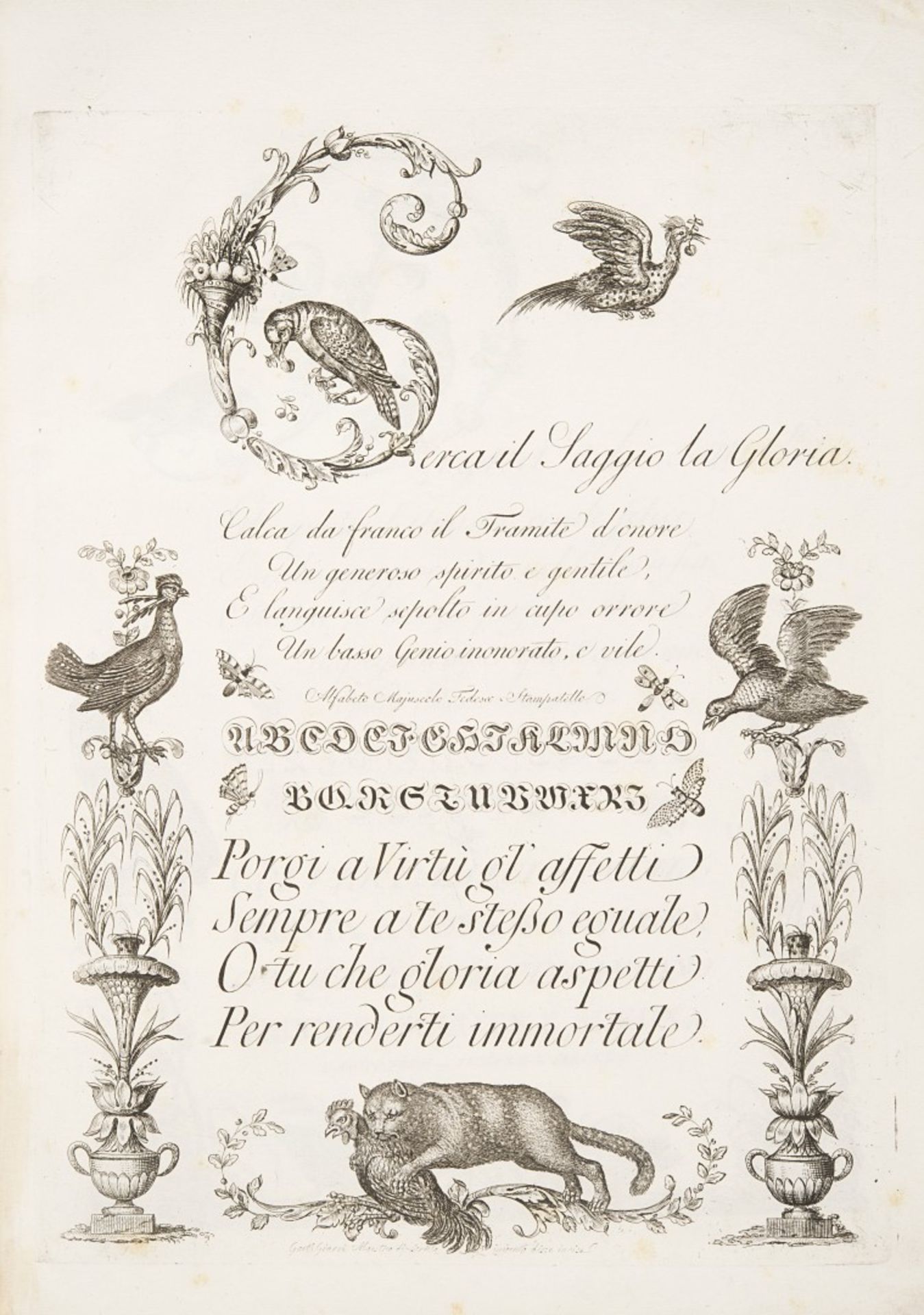 Giarrè, Gaetano Alfabeto di lettere iniziali adorno di animali e proseguito da vaga serie di caratte