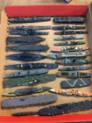 A tray of Triang Minic and other Die Cast model ships, warships and carriers, some scratch built