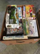 A box of model making kits, to include Airfix 00 scale Evening Star and Airfix 600 scale Free