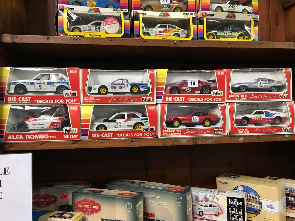 Eight Polistil 1:25 scale 'Decals For You' Die Cast cars, boxed