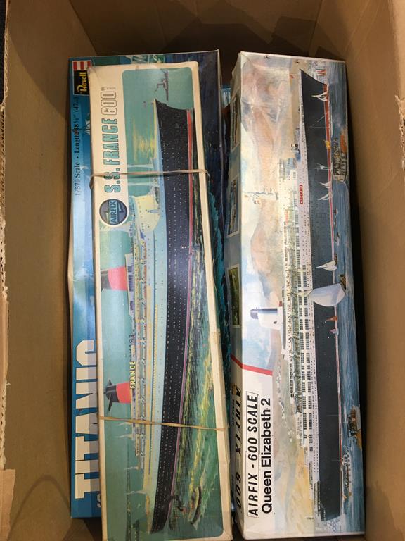 A box of model making kits to include; Airfix 600 scale Queen Elizabeth II - Image 2 of 3