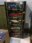 Five Burago 1:18 scale Die Cast cars