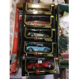 Five Burago 1:18 scale Die Cast cars