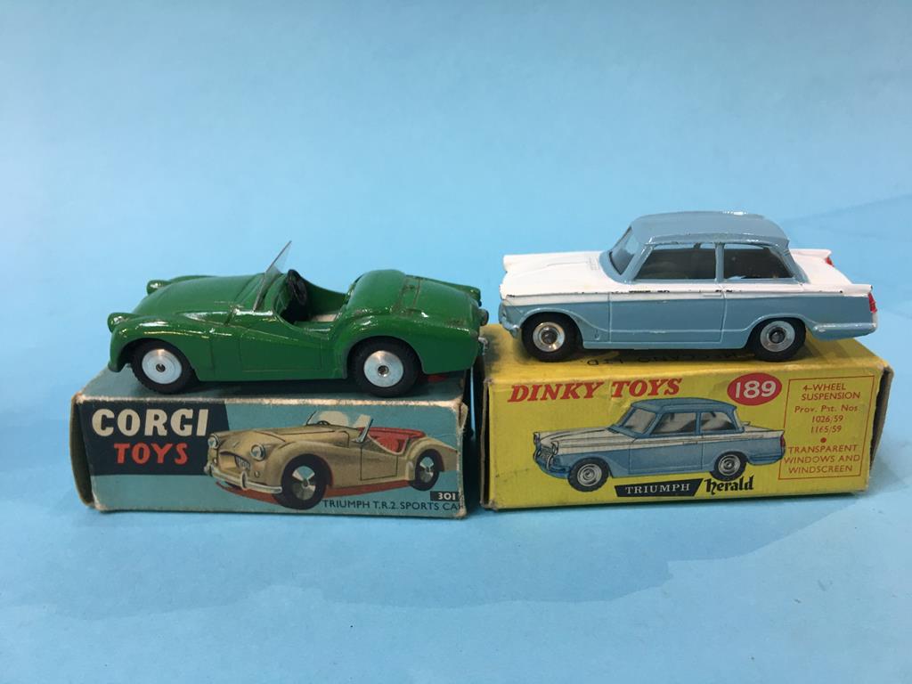 A Dinky 150 Rolls Royce Silver Wraith, a 189 Triumph Herald, a Corgi 301 Triumph T.R.Z sports car - Image 7 of 13