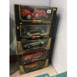 Five Burago 1:18 scale Die Cast cars