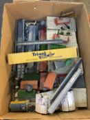 One tray of Triang Minic Harbour Die Cast accessories, factory building and Statue of Liberty etc.