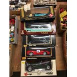 Five boxed Die Cast Guiloy, Burago, Maisto, Road Legend 1:18 scale etc.