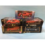 Five boxed Die Cast cars 1:18 scale, Guiloy, Revell, Maisto and Burago