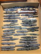 A tray of Triang and other Die Cast war ships, some scratch built